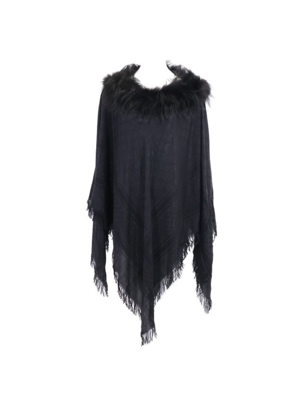 Gucci GG Pattern Fur with Wool Silk Poncho Cape